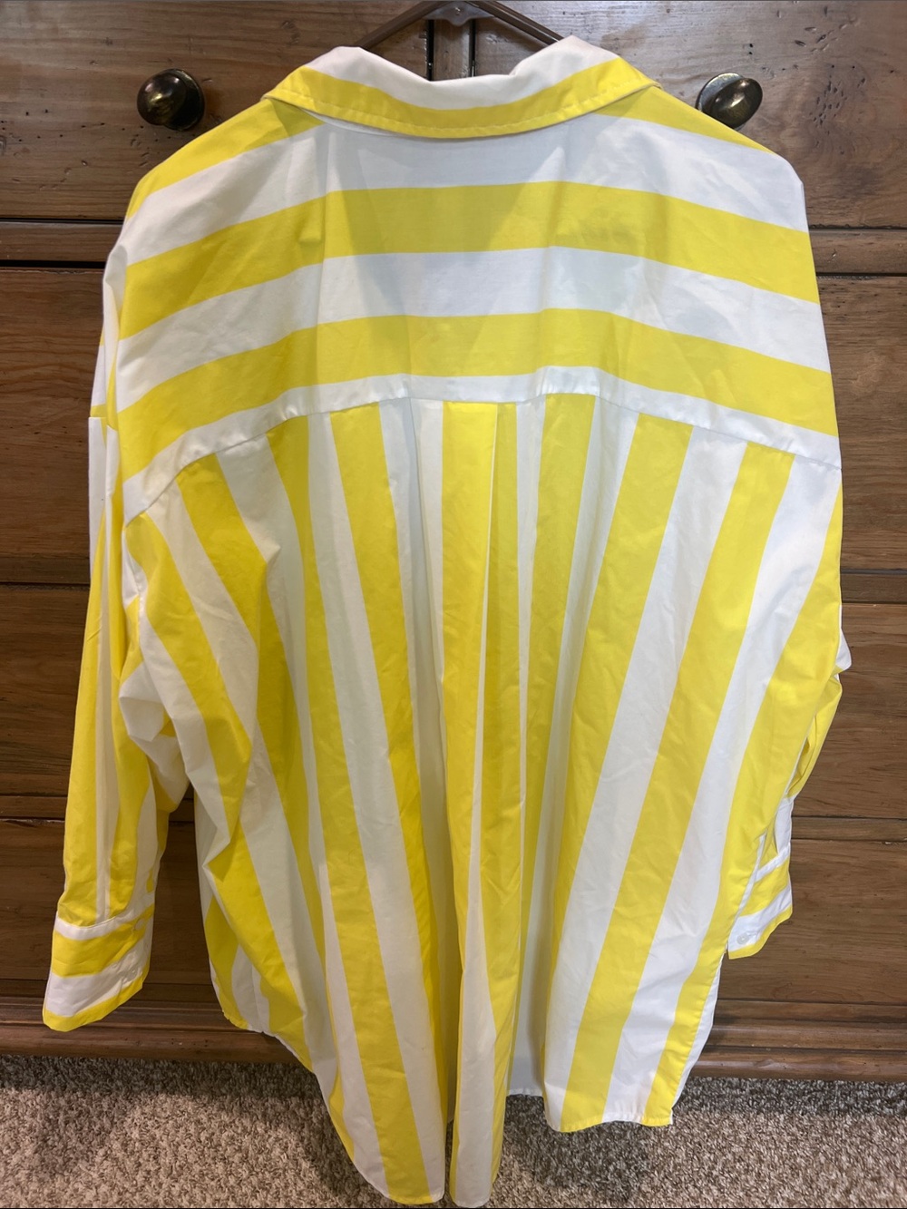 Cabana Yellow and White Vertical Stripe Button-Up Cover Up Dress/Fishing Shirt - Picture 5 of 10